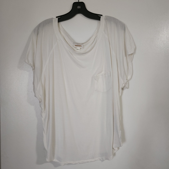 Diesel Womens Pocket Tee Size XL Ivory Slub T Shirt - Picture 1 of 8
